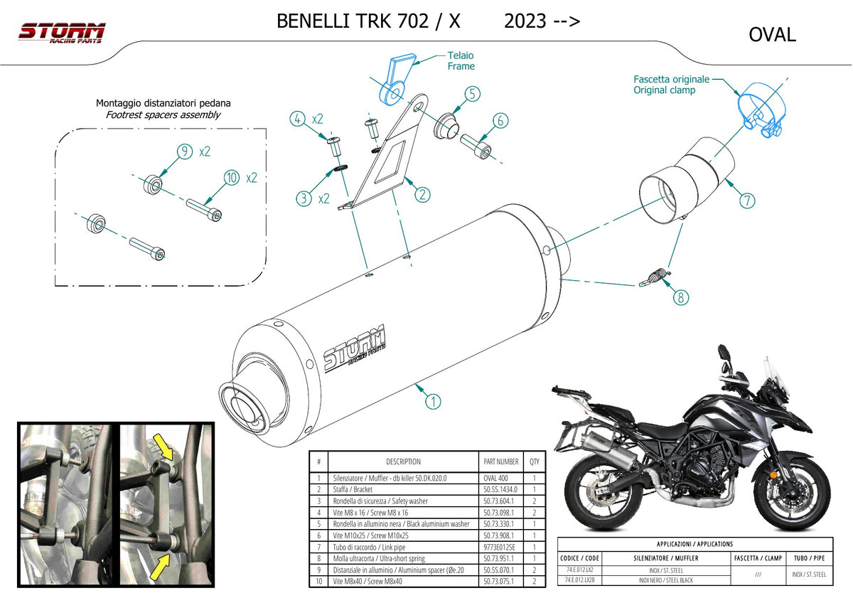 STORM Oval Auspuff Edelstahl passend für BENELLI TRK 702-X 2023-2024
