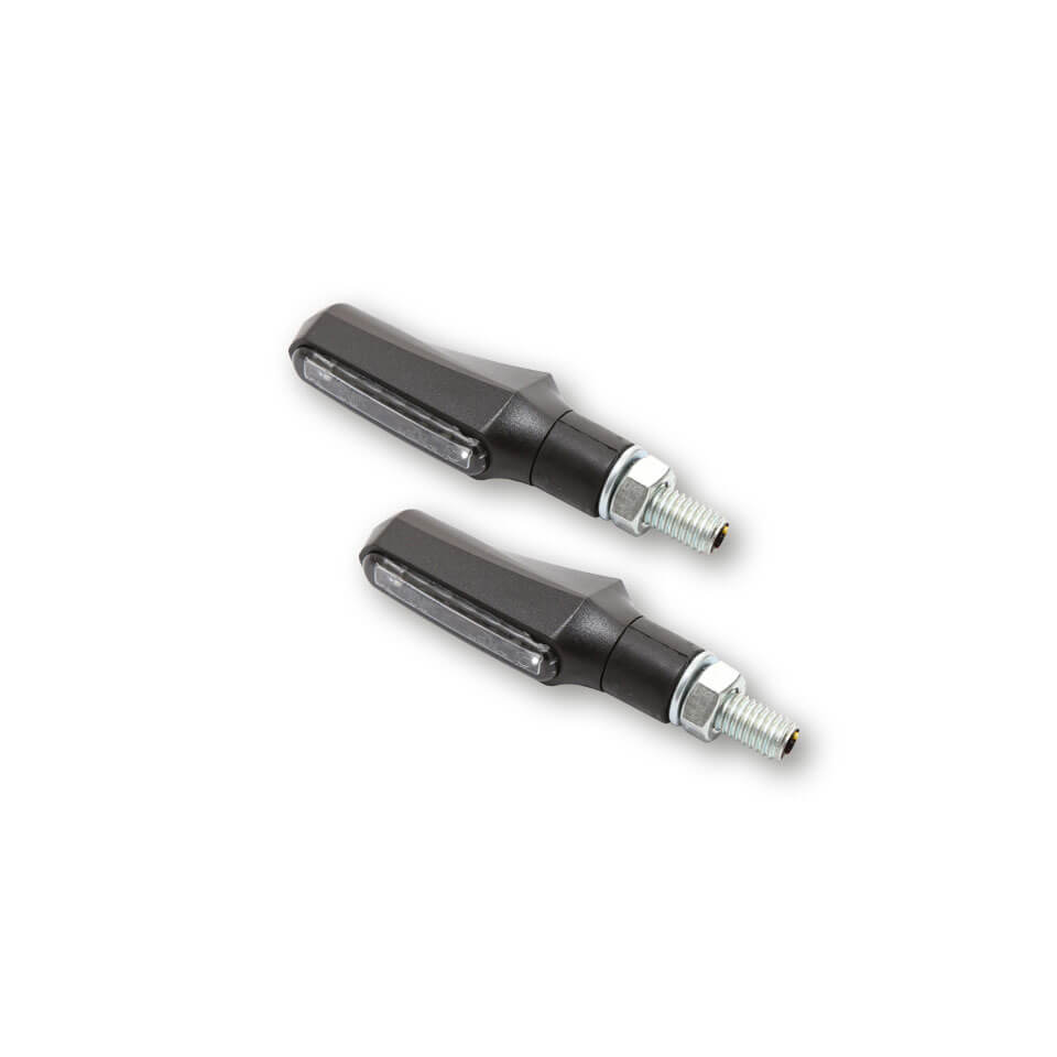 HIGHSIDER smart Motorrad LED Blinker Shorty-Fin Schwarz Glas Rauchgrau (Paar)