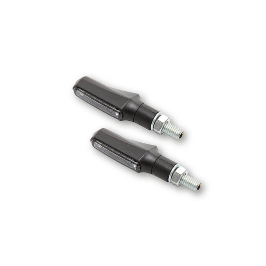 HIGHSIDER smart Motorrad LED Blinker Shorty-Fin Schwarz Glas Rauchgrau (Paar)
