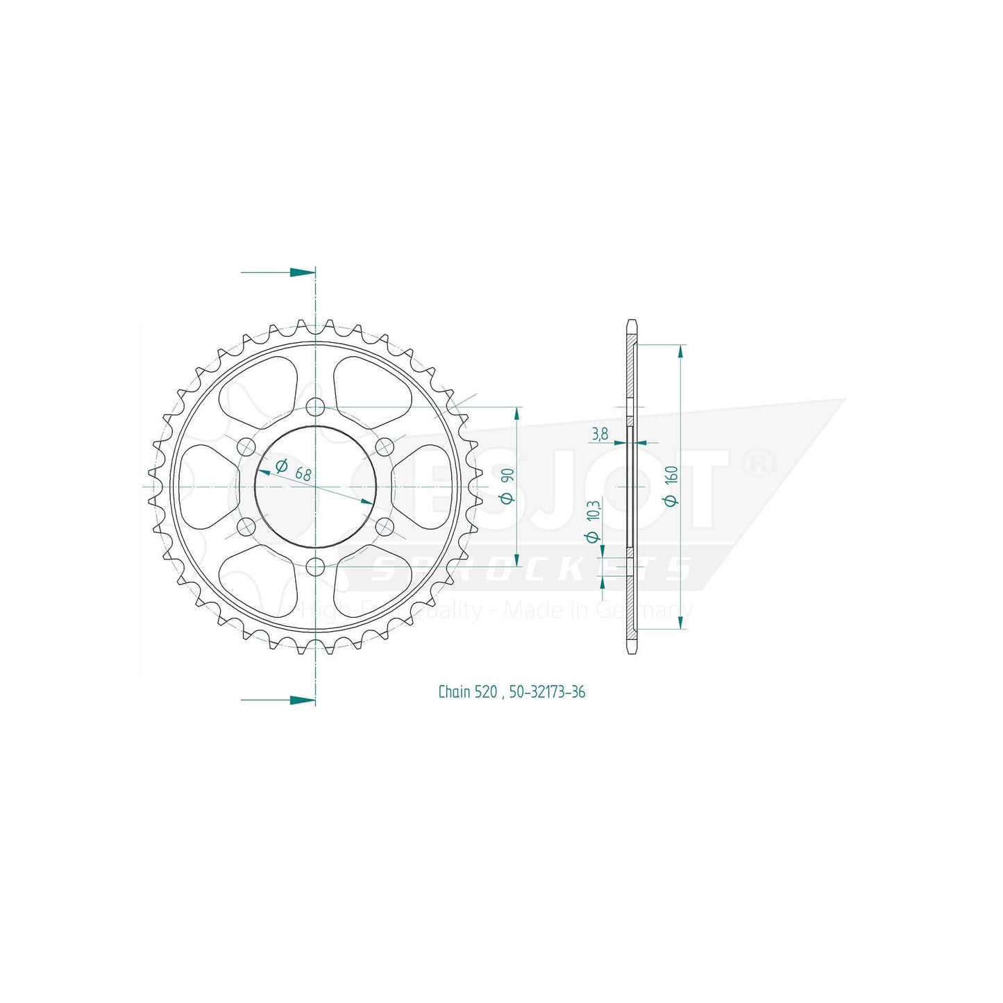 ESJOT Kettenrad 36 Zähne Stahl 520 Teilung - Kama Bike Parts