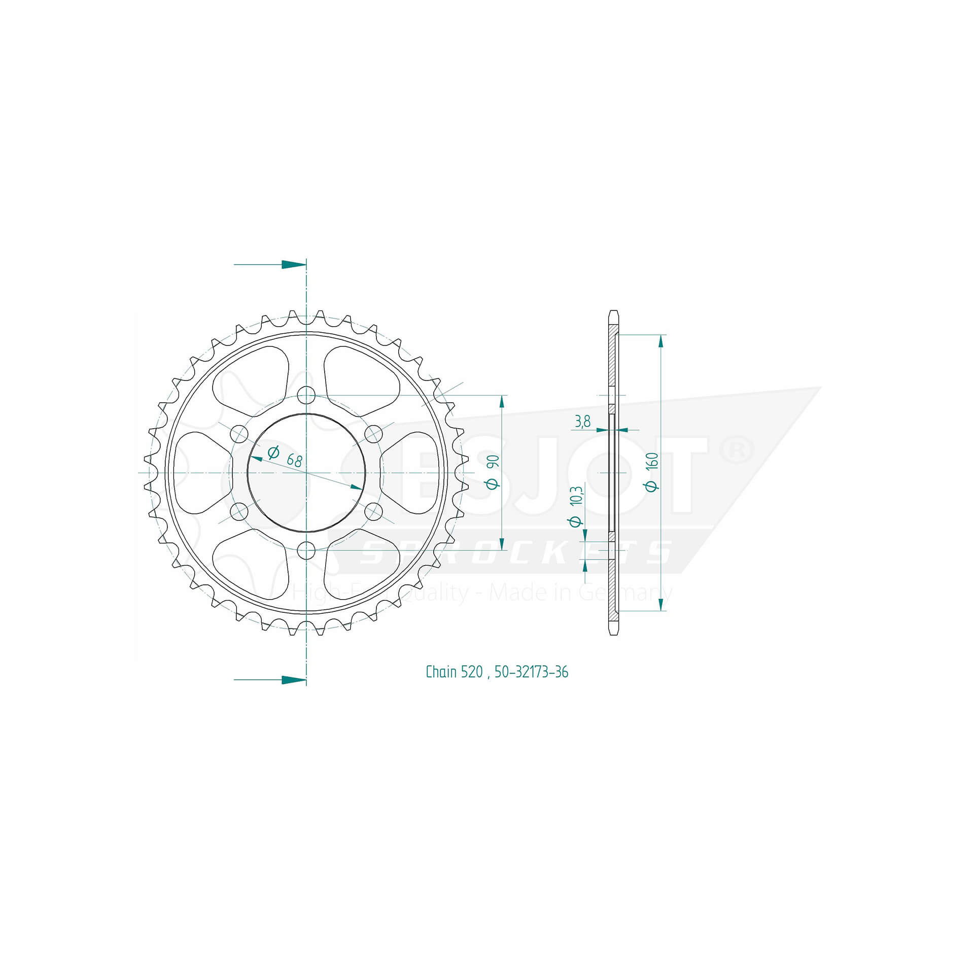 ESJOT Kettenrad 36 Zähne Stahl 520 Teilung - Kama Bike Parts