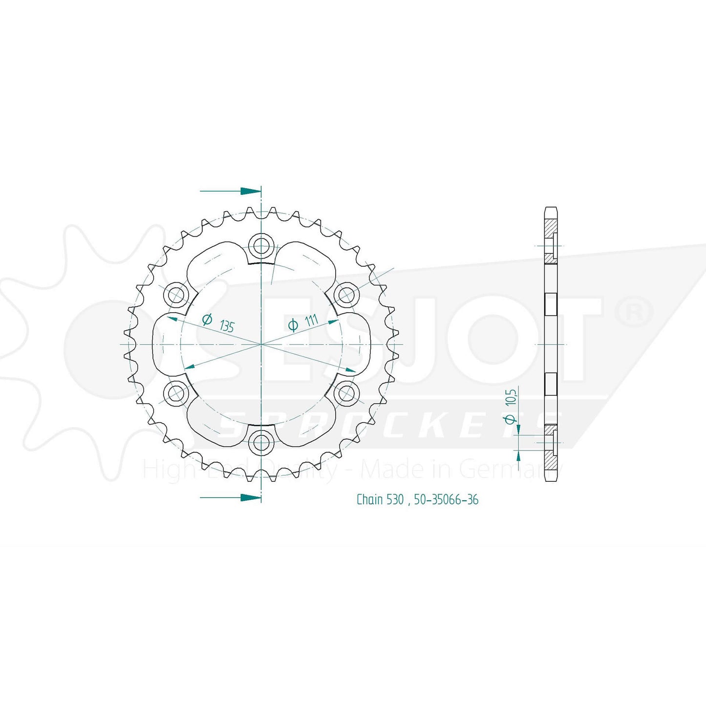 ESJOT Kettenrad 36 Zähne Stahl 530 Teilung - Kama Bike Parts