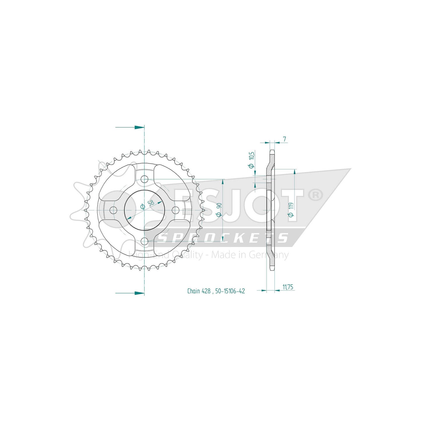 ESJOT Kettenrad 42 Zähne Stahl 428 Teilung - Kama Bike Parts