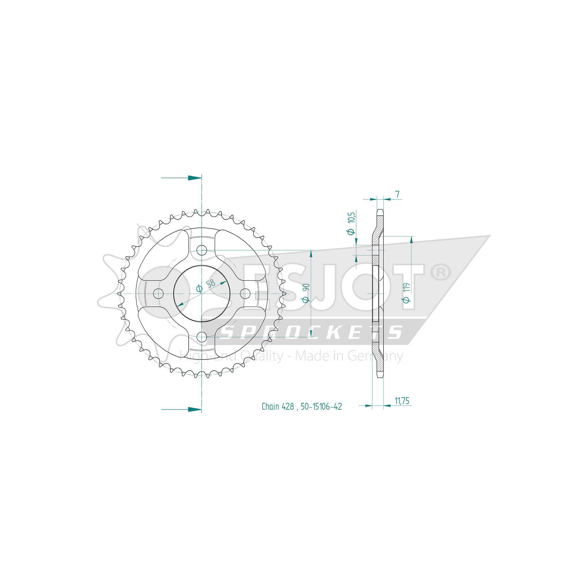 ESJOT Kettenrad 42 Zähne Stahl 428 Teilung - Kama Bike Parts