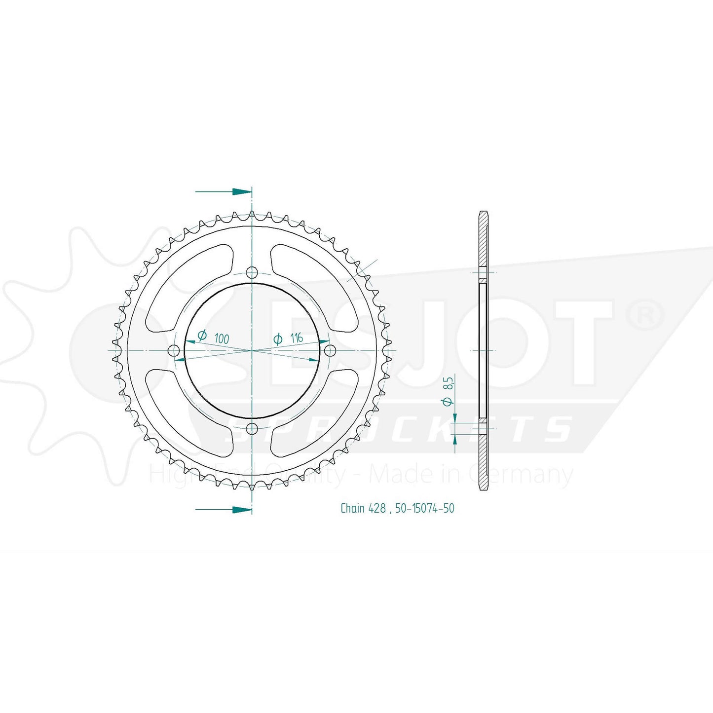 ESJOT Kettenrad 50 Zähne Stahl 428 Teilung - Kama Bike Parts