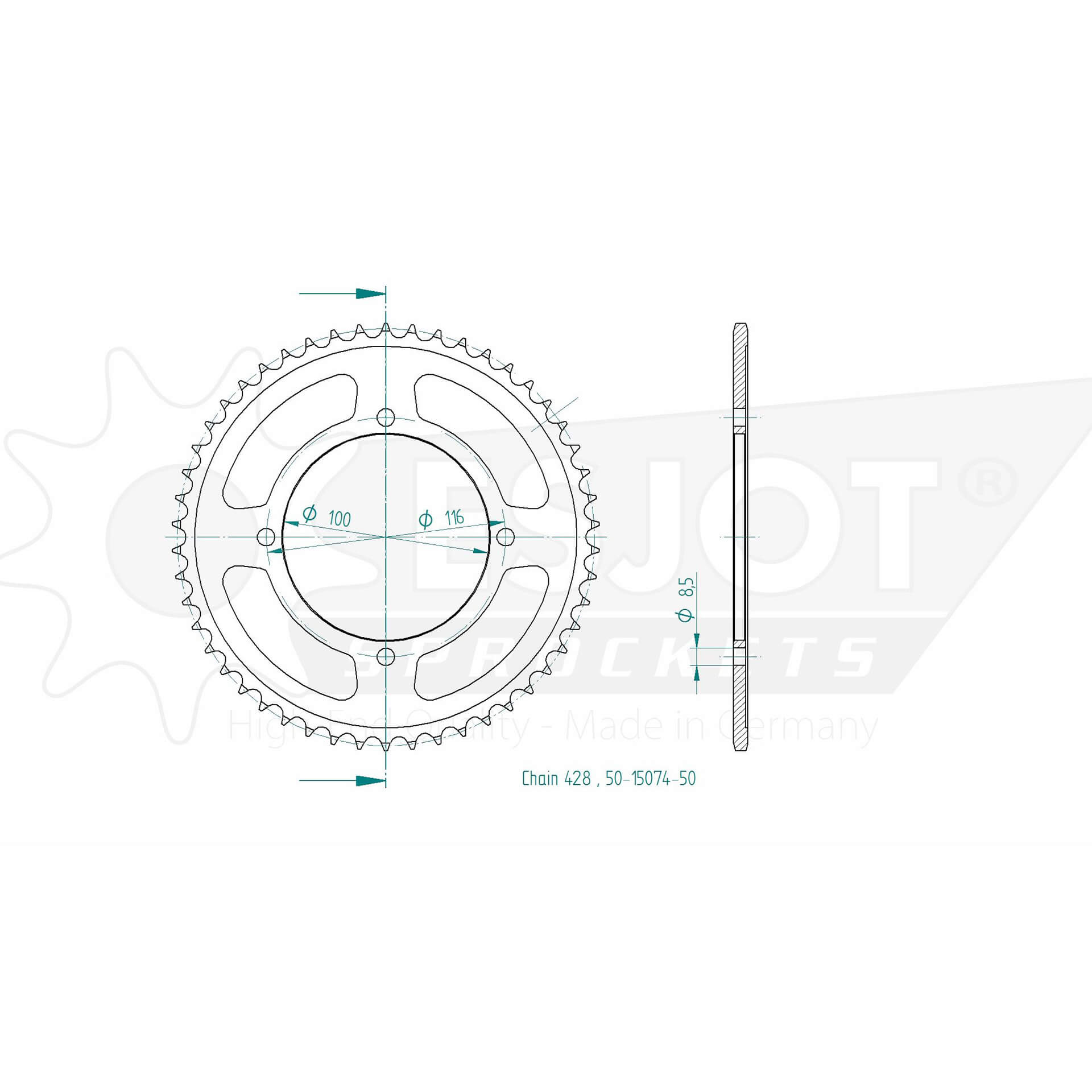 ESJOT Kettenrad 50 Zähne Stahl 428 Teilung - Kama Bike Parts