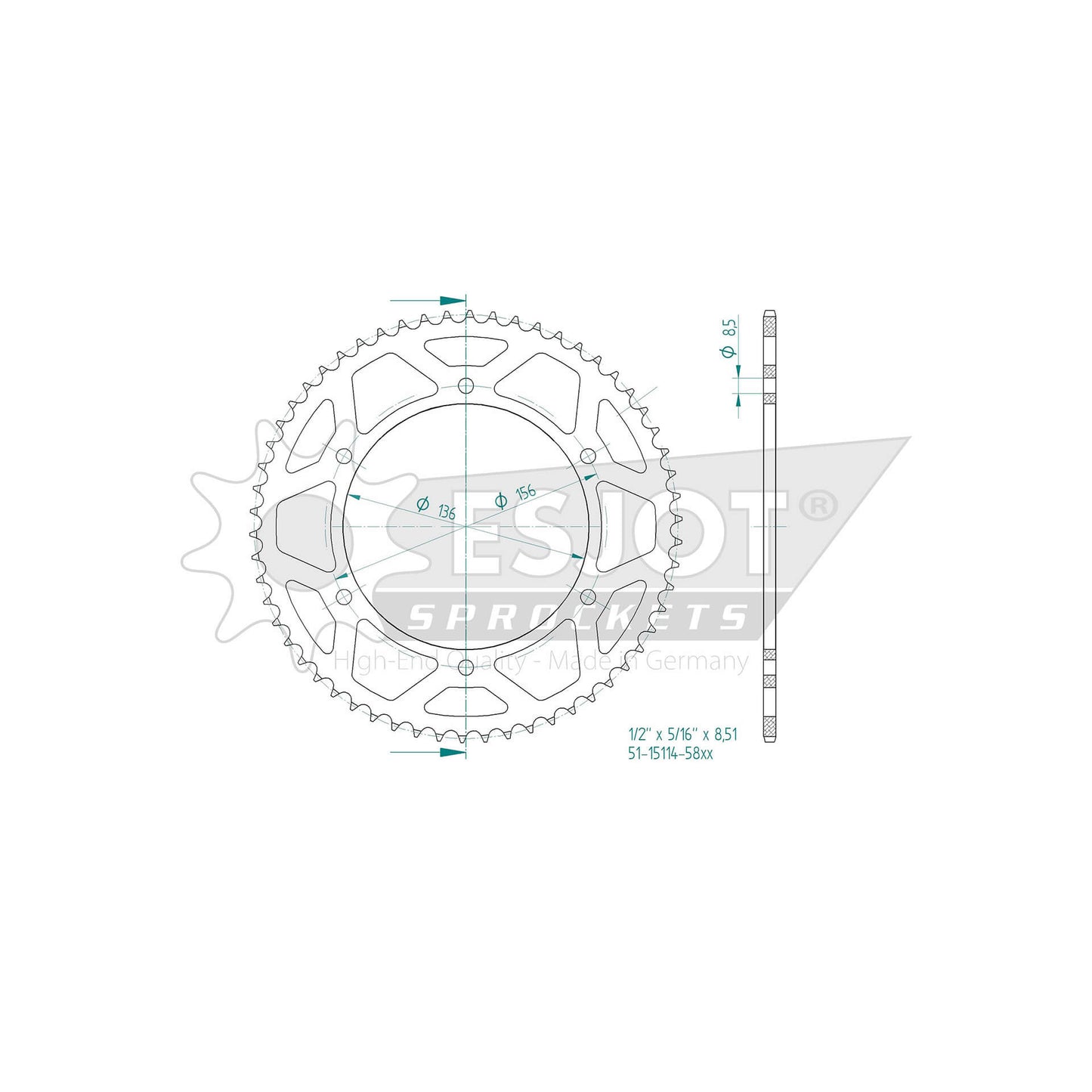 ESJOT Kettenrad 58 Zähne Alu schwarz 428 Teilung - Kama Bike Parts