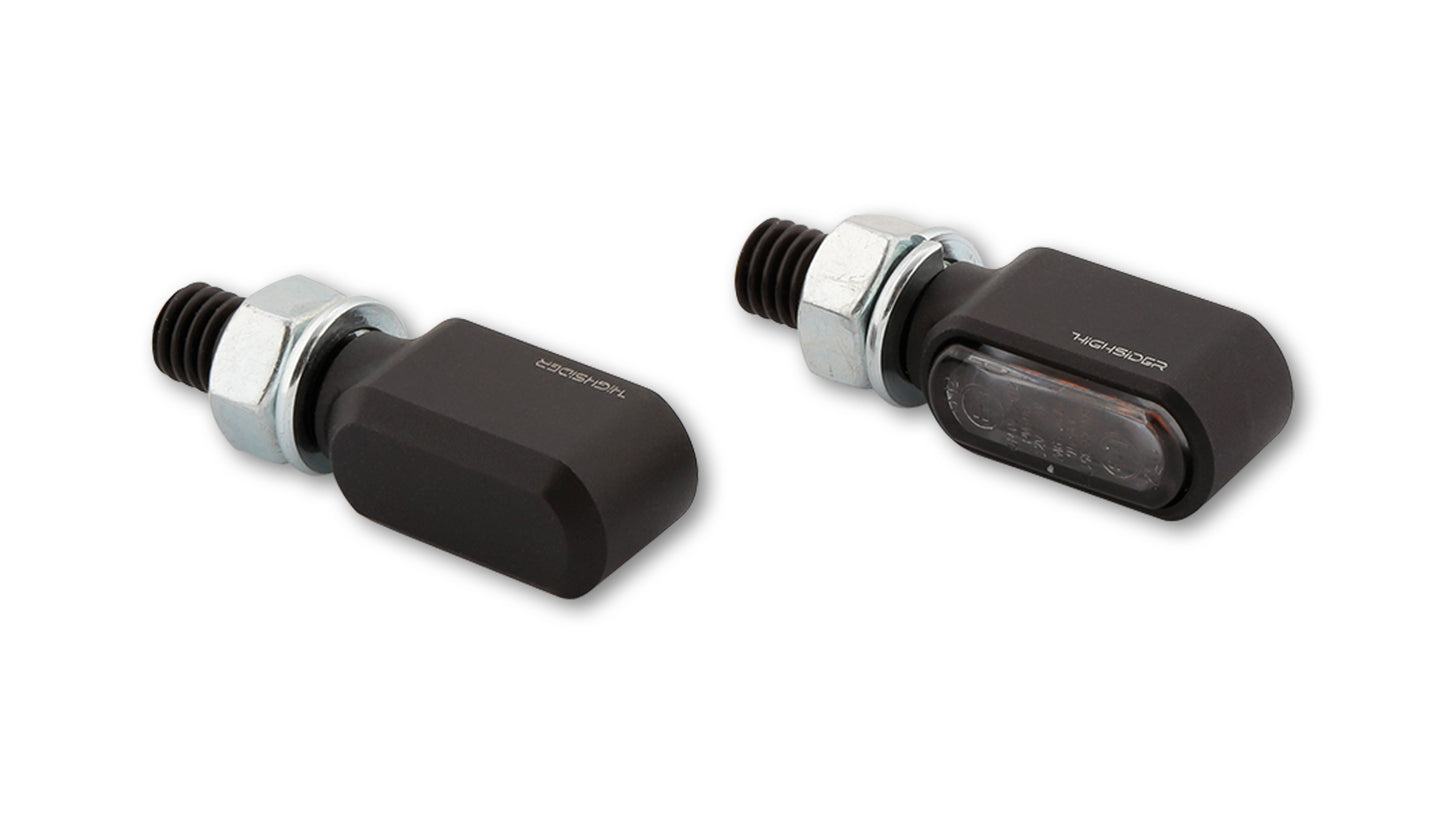 HIGHSIDER Motorrad LED Blinker Little Bronx Schwarz Rauchgrau E-geprüft (Paar)