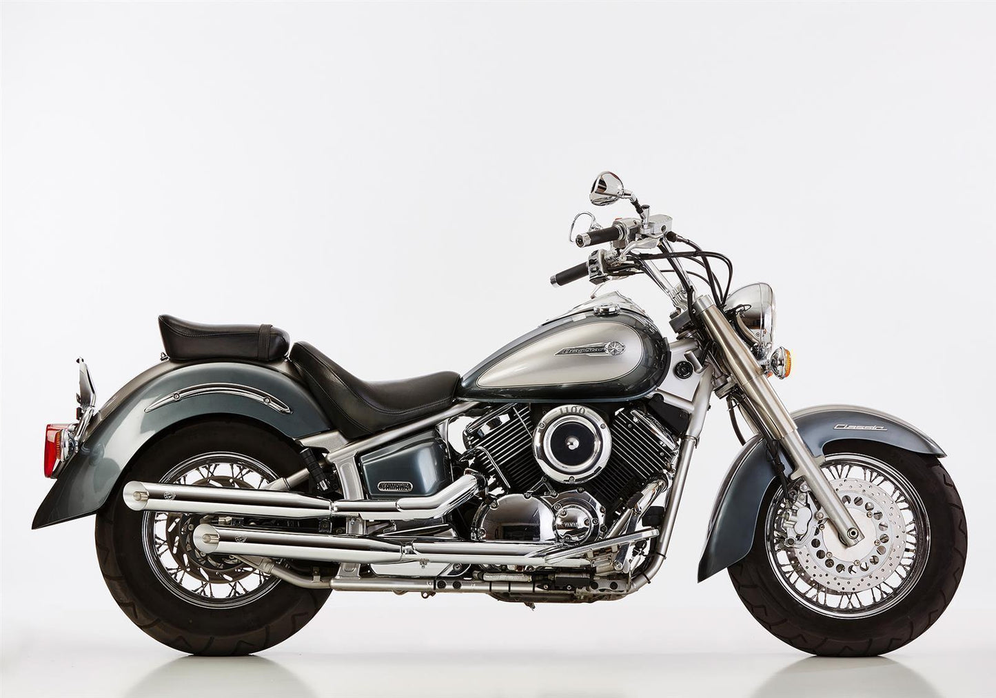 FALCON Cromo Line Auspuff passend für Yamaha XVS1100 Drag Star Classic 2001-2002 - Kama Bike Parts