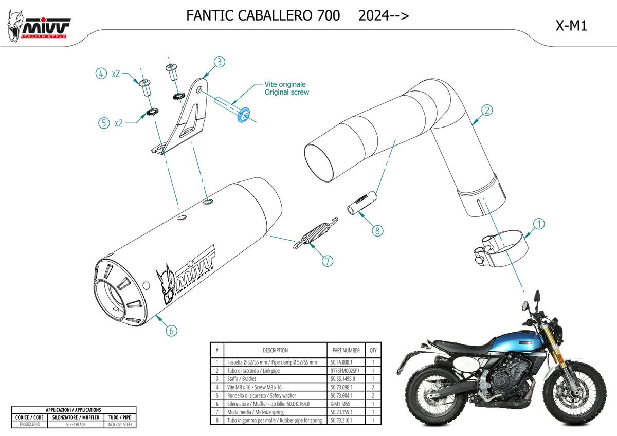 MIVV X-M1 Auspuff schwarz passend für FANTIC CABALLERO 700 2024-2026