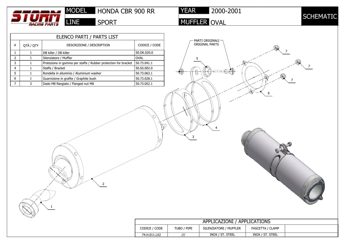 STORM OVAL Auspuff passend für Honda CBR 900 RR 2000-2001