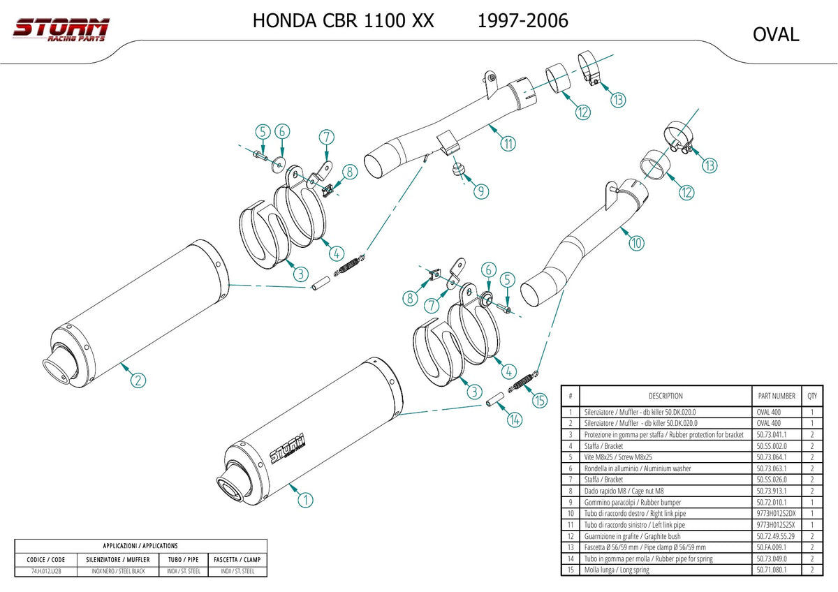 STORM OVAL Auspuff schwarz passend für Honda CBR 1100 XX 1997-2006