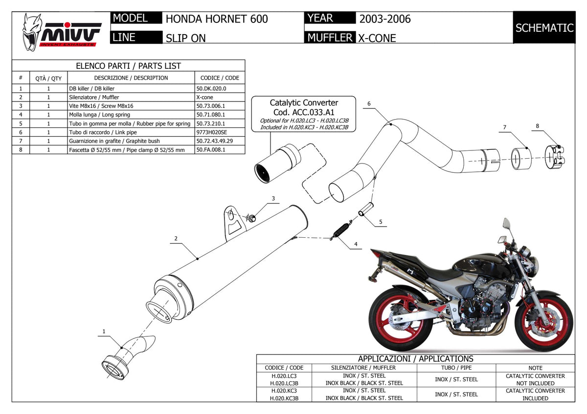 MIVV X-Cone Auspuff passend für Honda CB 600 Hornet 2003-2006
