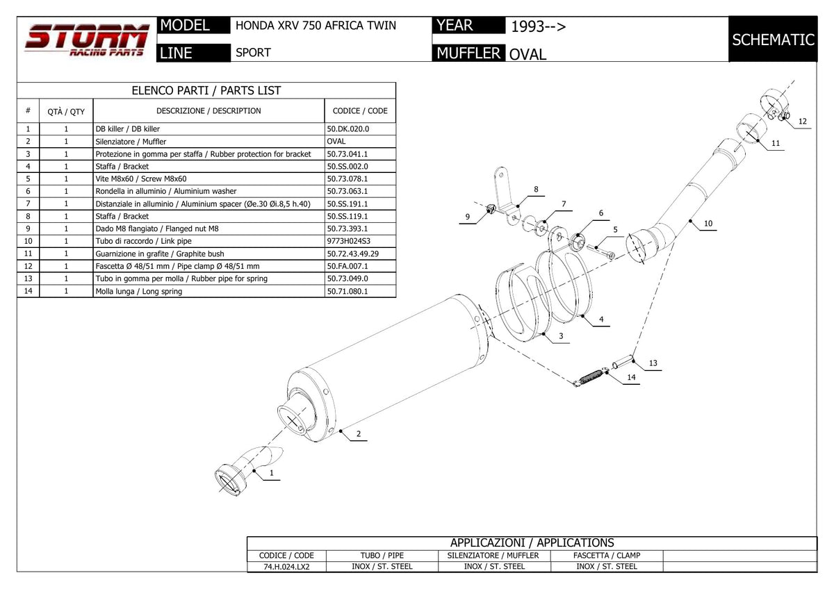 STORM OVAL Auspuff passend für Honda XRV 750 Africa Twin 1993-2002