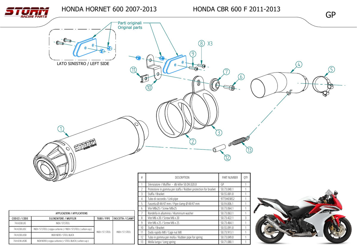 STORM GP Auspuff schwarz passend für HONDA HORNET 600 2007-2013