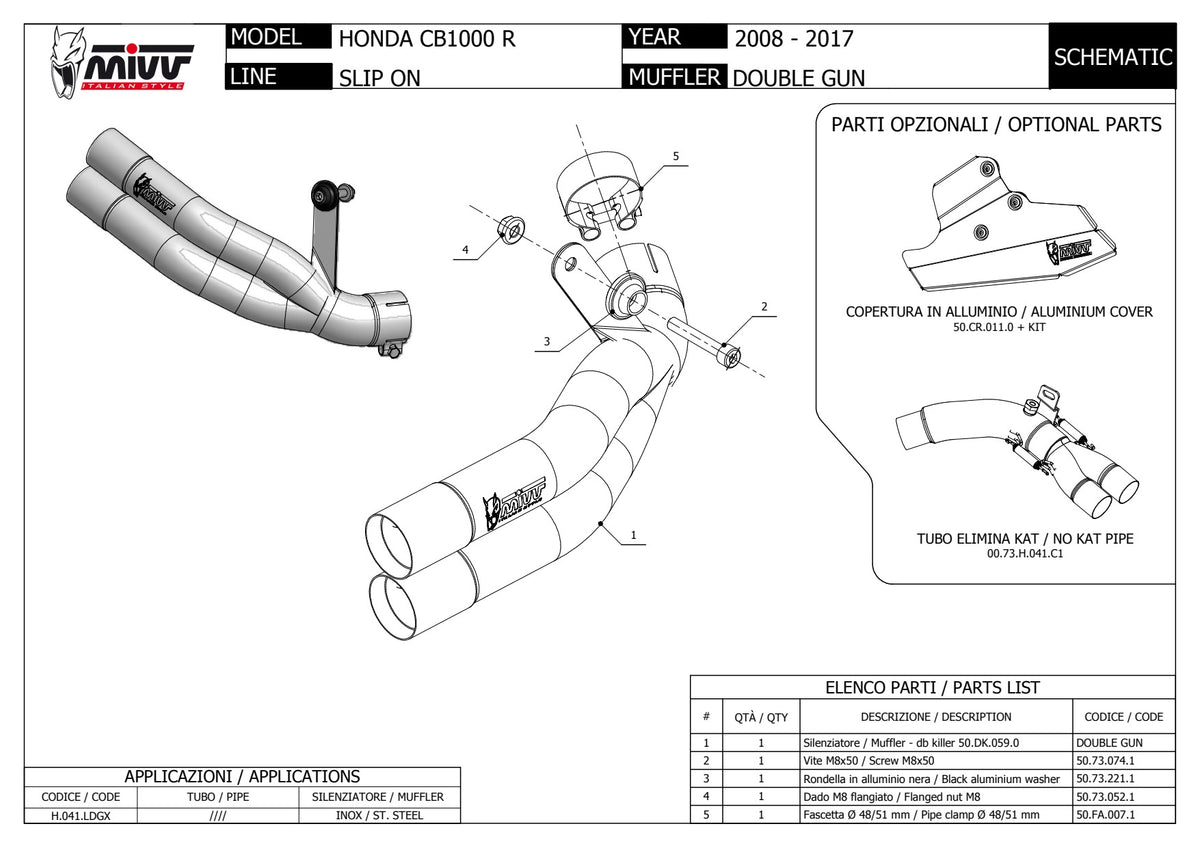MIVV Double Gun Auspuff Edelstahl passend für HONDA CB 1000 R 2008-2017