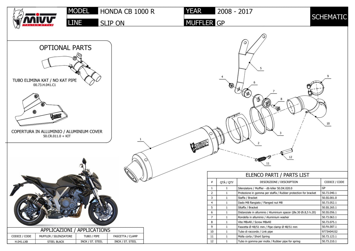 MIVV GP Auspuff schwarz passend für Honda CB 1000 R 2008-2017