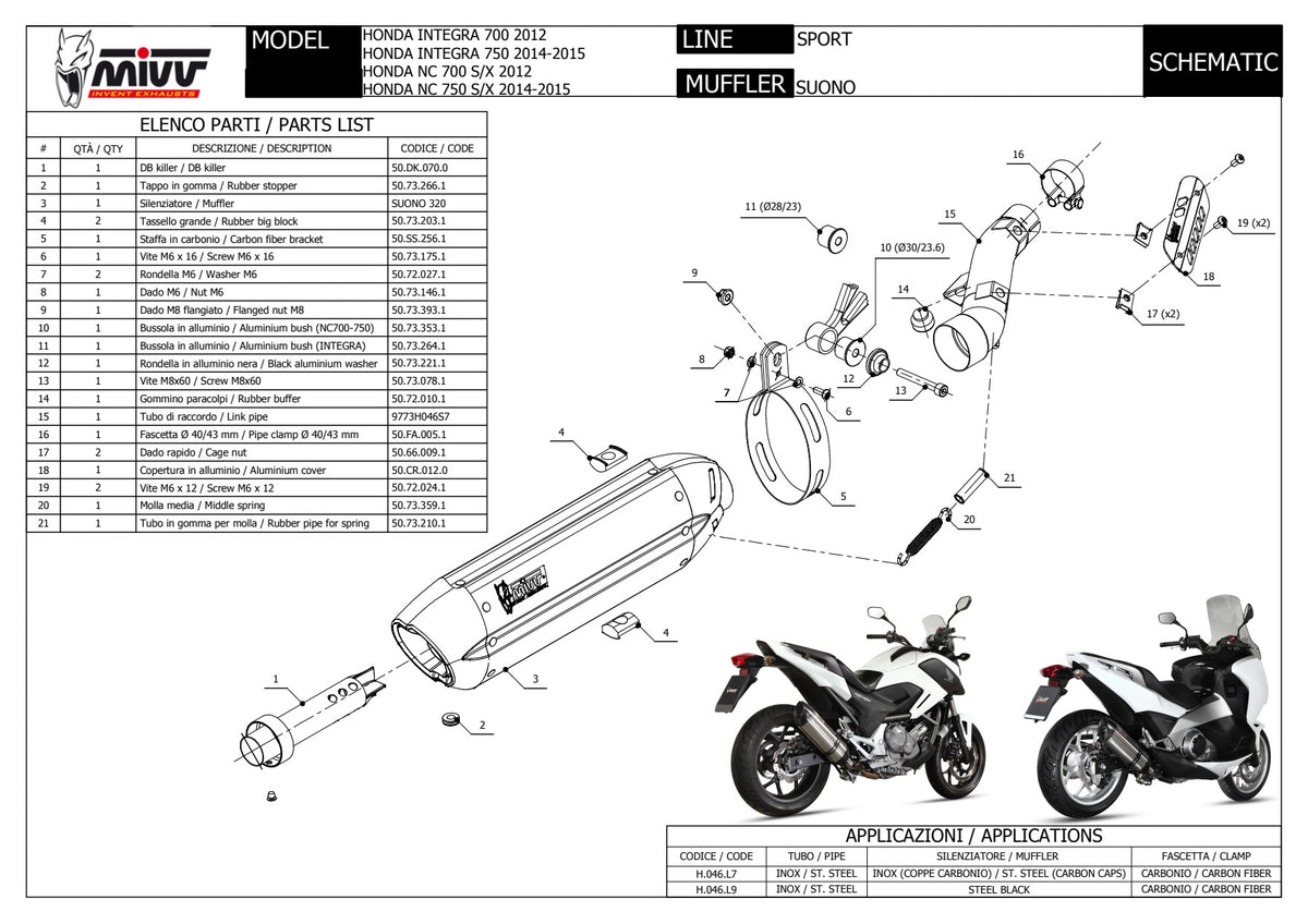 MIVV Suono Auspuff schwarz passend für HONDA INTEGRA 750 2014-2015
