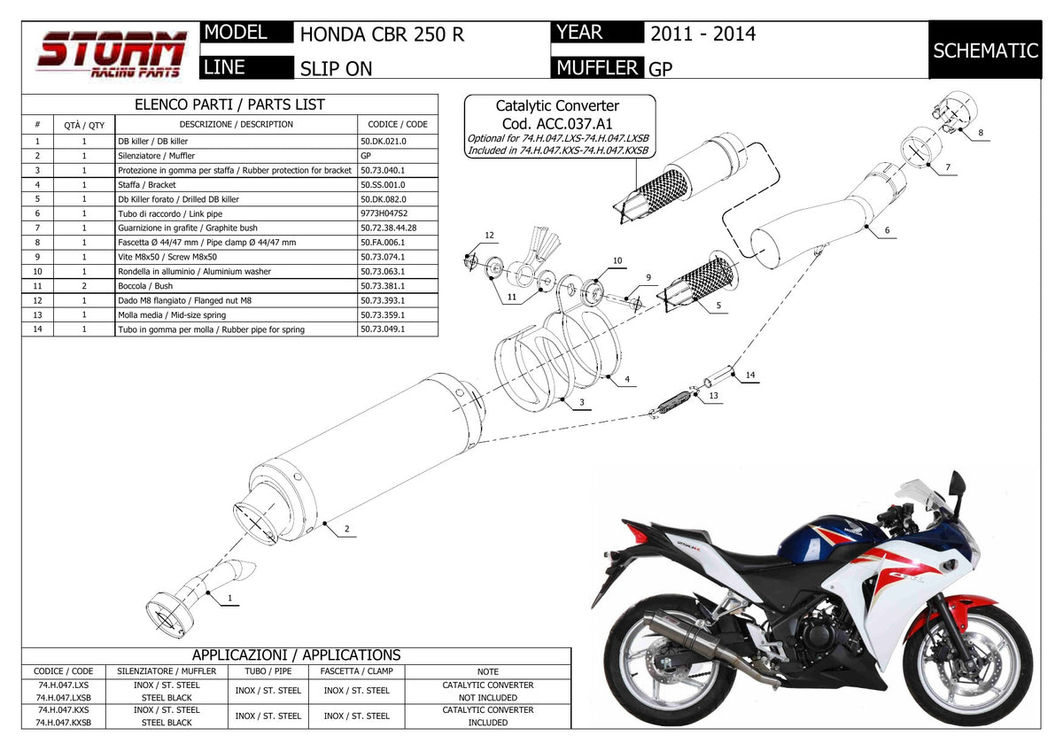 STORM GP Auspuff schwarz passend für Honda CBR 250 R 2011-2014