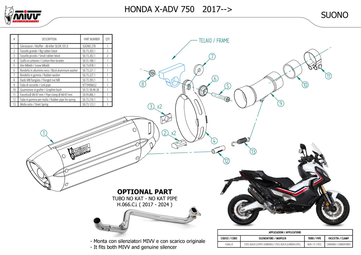 MIVV Suono Auspuff schwarz passend für Honda X-ADV 750 2017-2026