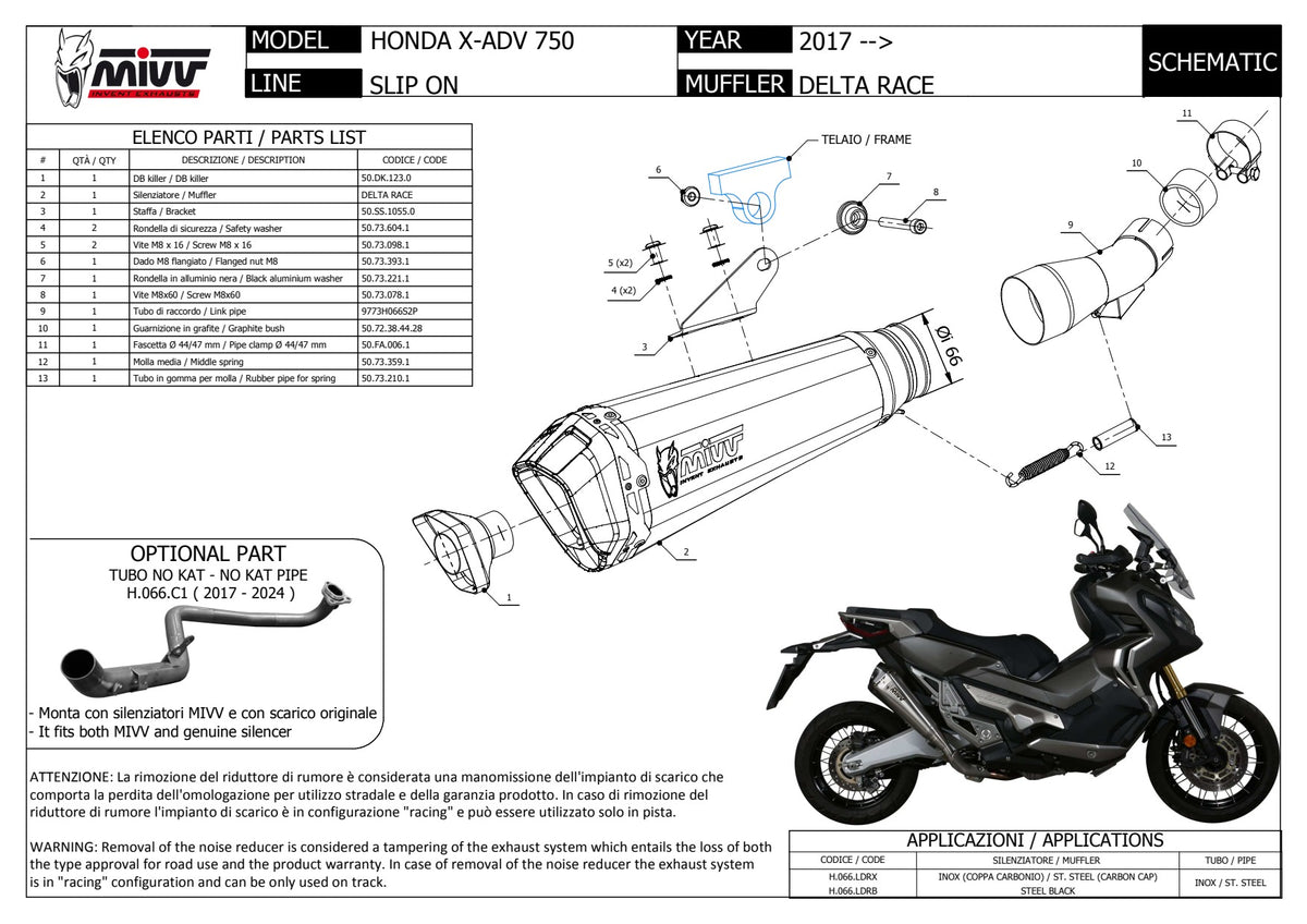 MIVV Delta Race Auspuff schwarz passend für HONDA X-ADV 750 2017-2026