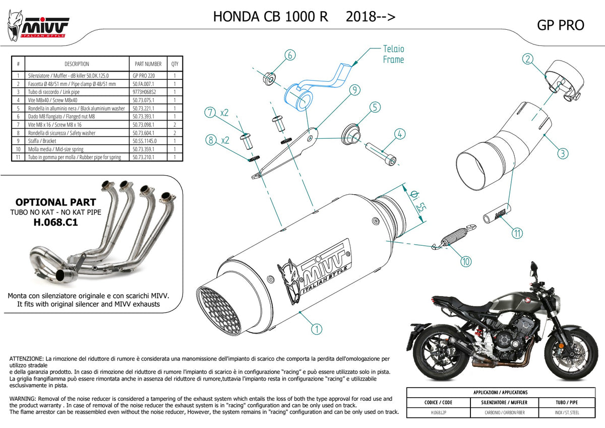 MIVV GPpro Auspuff Carbon passend für HONDA CB 1000 R 2018-2024