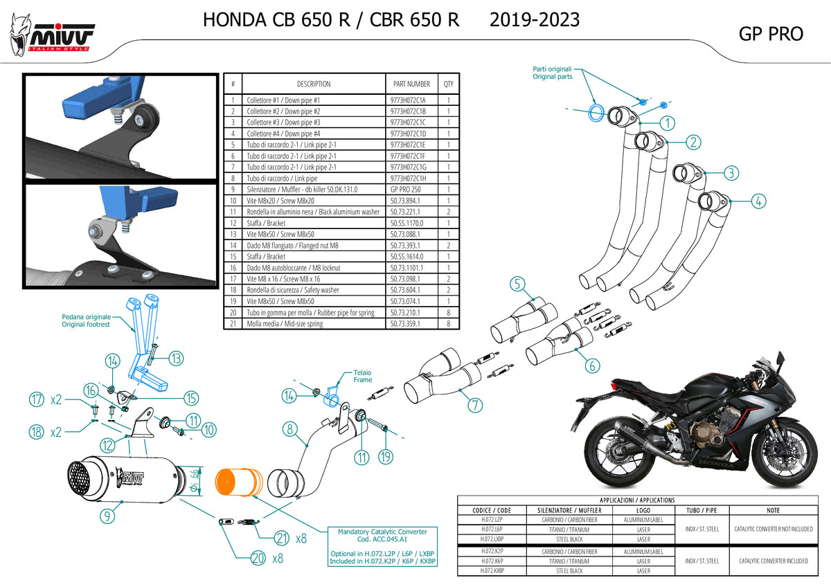 MIVV GPpro Auspuff Komplettanlage Carbon passend für HONDA CBR 650 R 2019-2023