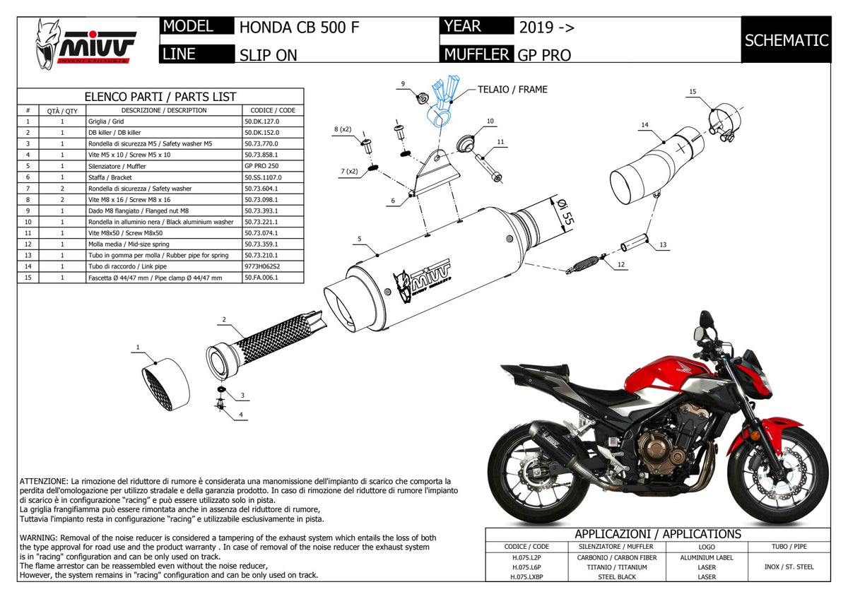 MIVV GPpro Auspuff Carbon passend für HONDA CB 500 F 2019-2024
