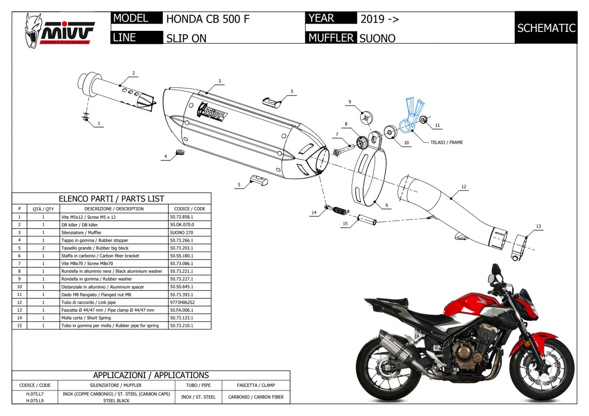 MIVV Suono Auspuff schwarz passend für HONDA CB 500 F 2019-2024