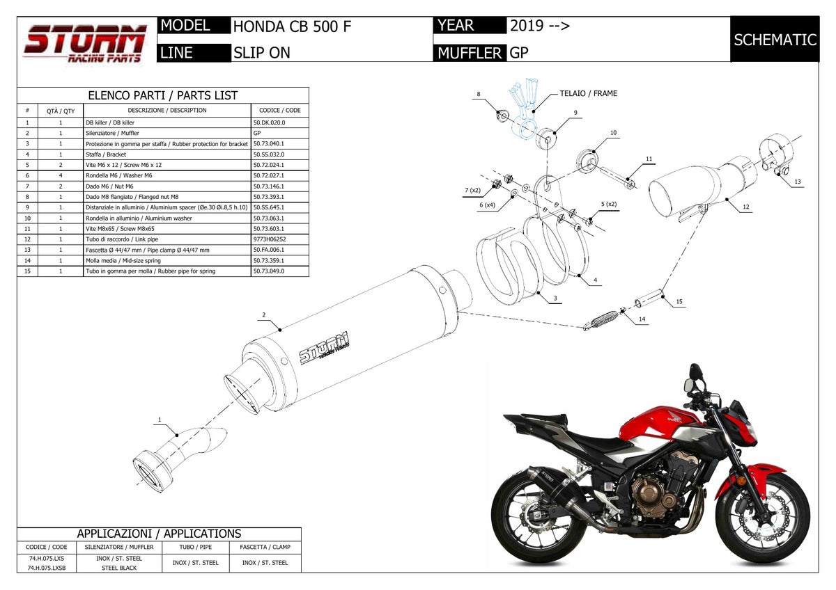 STORM GP Auspuff schwarz passend für HONDA CB 500 F 2019-2024