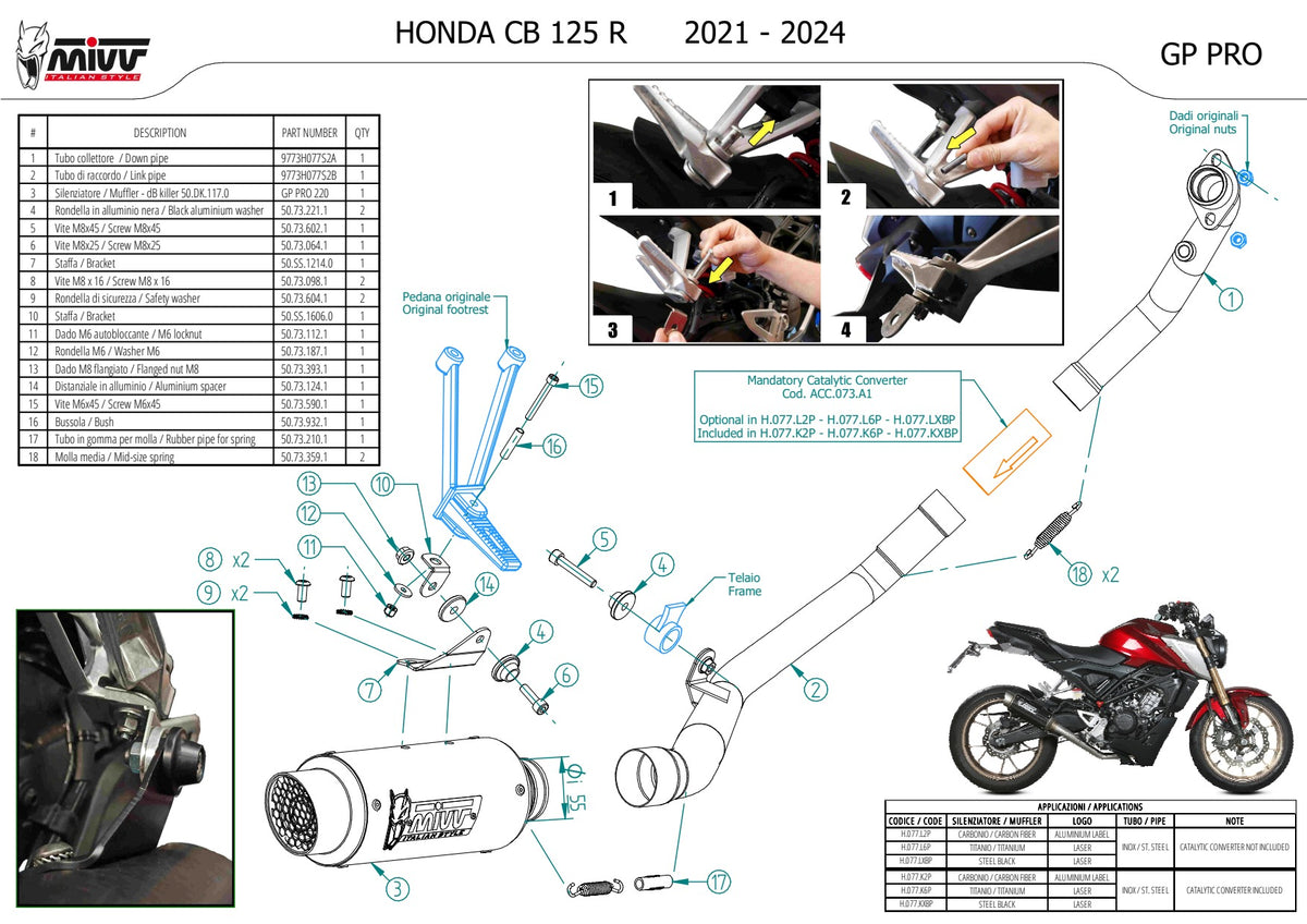 MIVV GPPro Auspuff Komplettanlage Titan passend für Honda CB 125 R 2021-2024
