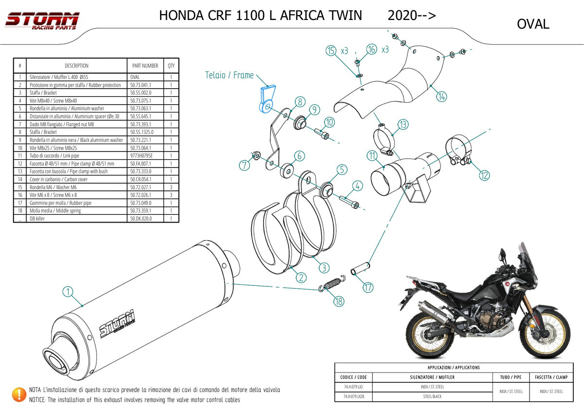 STORM Oval Auspuff Edelstahl passend für HONDA CRF 1100 L AFRICA TWIN 2020-2026