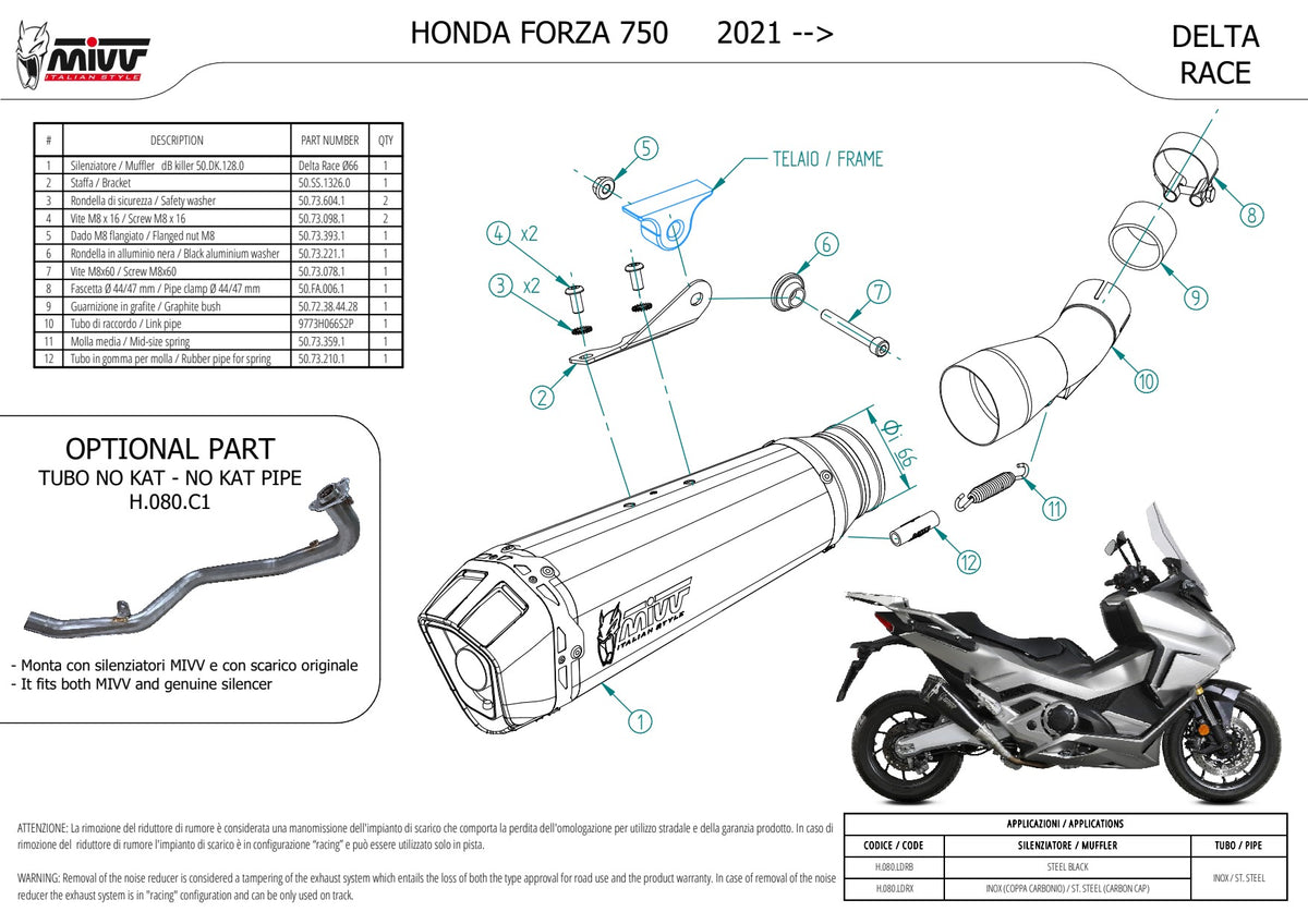 MIVV Delta Race Auspuff Edelstahl passend für HONDA FORZA 750 2021-2026