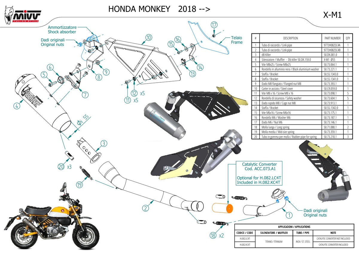 MIVV X-M1 Auspuff Komplettanlage Titan passend für Honda Monkey 125 2018-2024