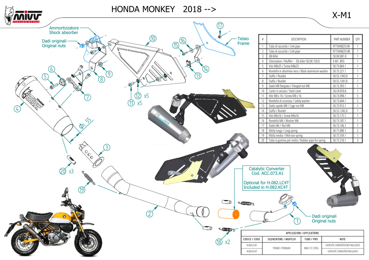 MIVV X-M1 Auspuff Komplettanlage Titan passend für Honda Monkey 125 2018-2024