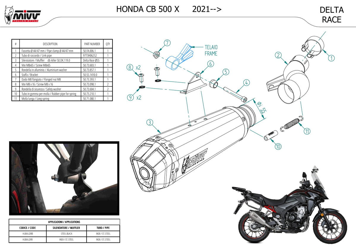 MIVV Delta Race Auspuff Edelstahl passend für HONDA CB 500 X 2021-2024