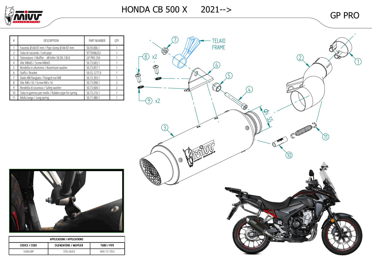 MIVV GPpro Auspuff schwarz passend für HONDA CB 500 X 2021-2024