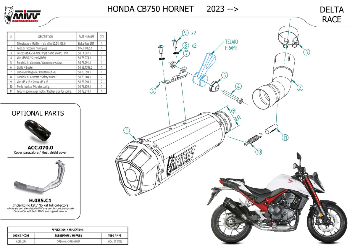 MIVV Delta Race Auspuff Carbon passend für HONDA CB 750 HORNET 2023-2026