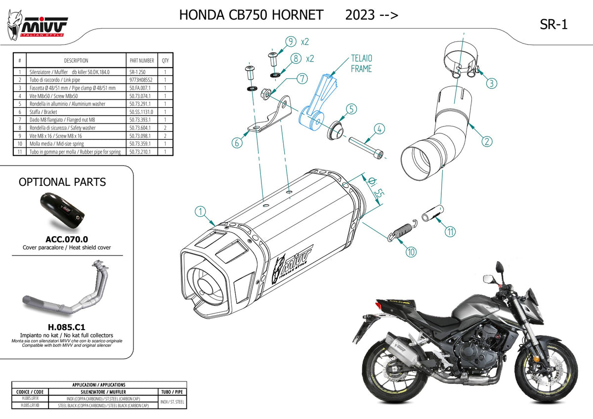 MIVV SR-1 Auspuff Edelstahl passend für HONDA CB 750 HORNET 2023-2026
