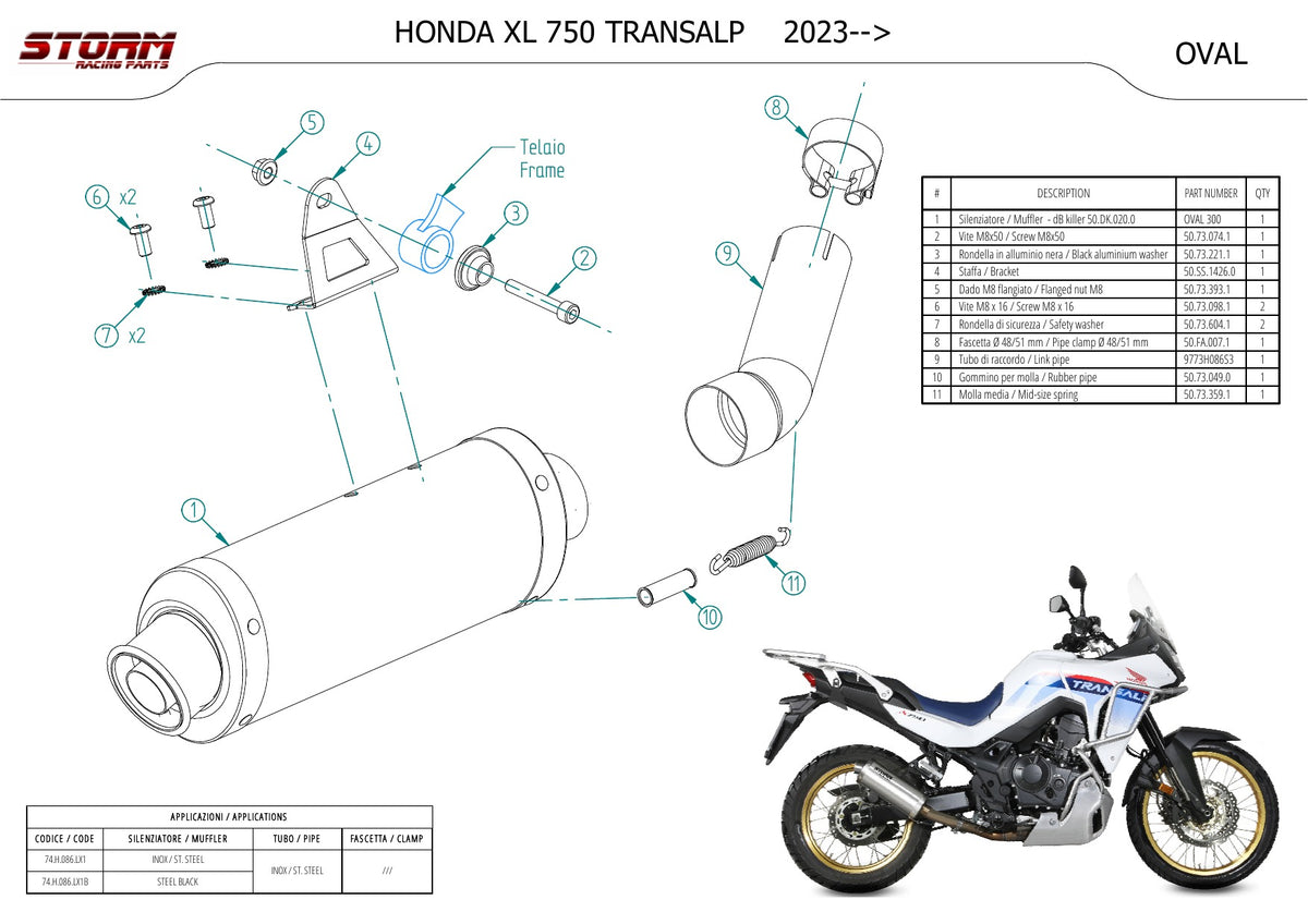 STORM Oval Auspuff schwarz passend für HONDA XL750 TRANSALP 2023-2026