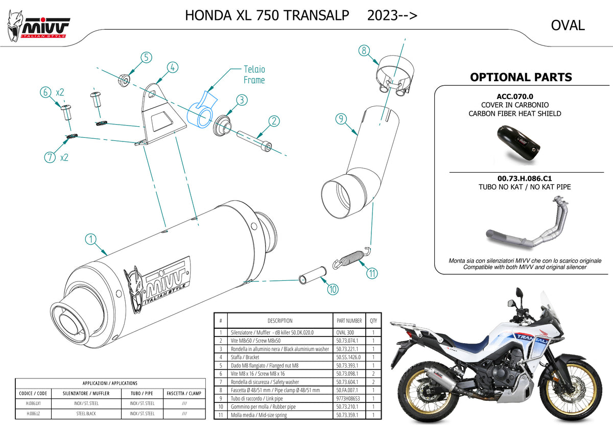 MIVV Oval Auspuff Edelstahl passend für HONDA XL750 TRANSALP 2023-2026