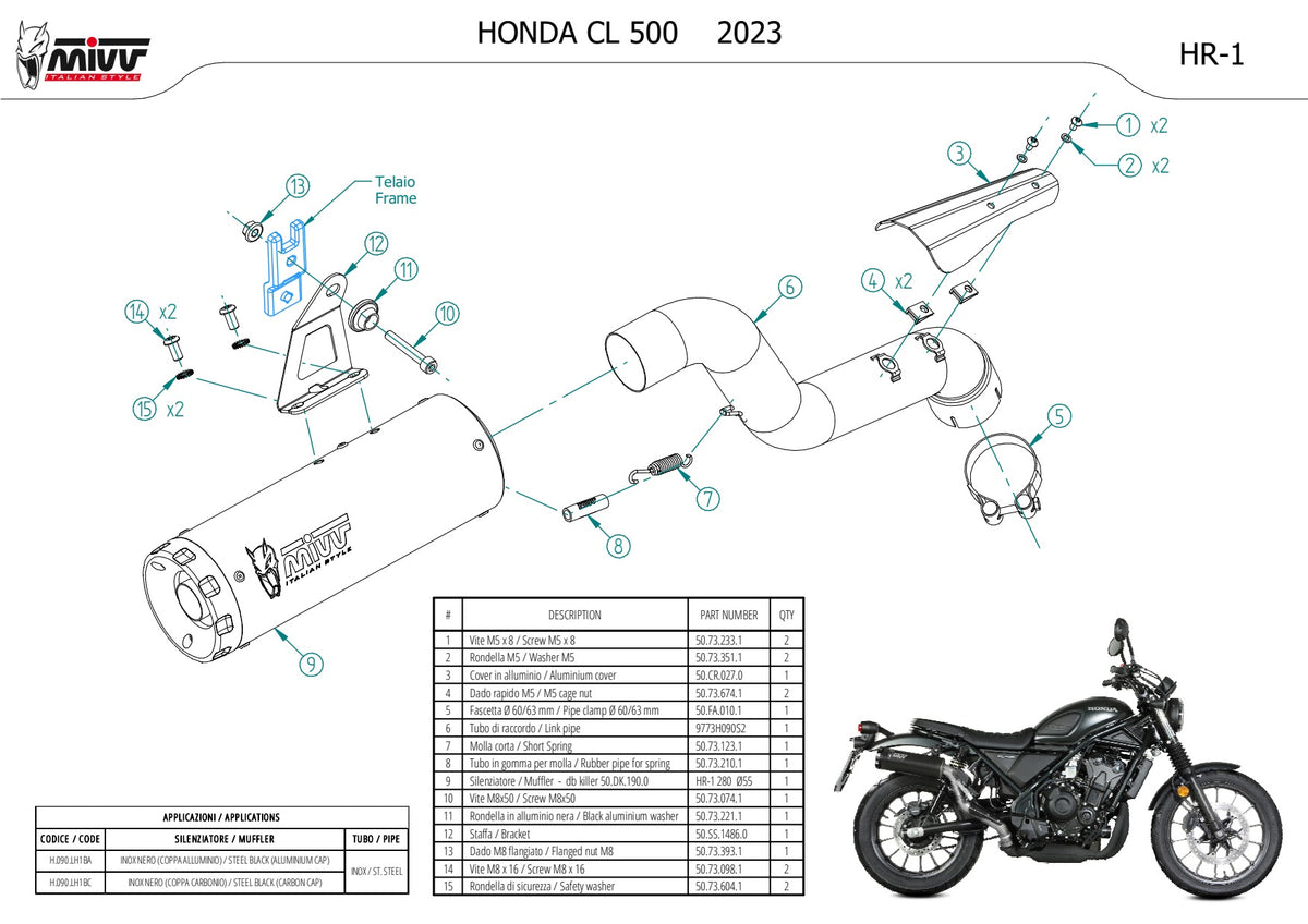 MIVV HR-1 Auspuff schwarz passend für HONDA CL 500 2023-2024