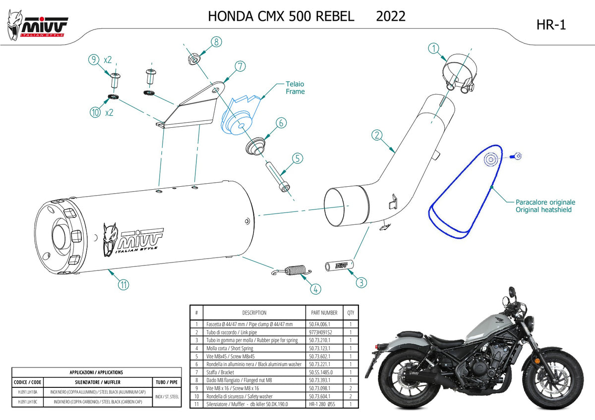 MIVV HR-1 Auspuff schwarz passend für HONDA CMX 500 REBEL 2022-2024