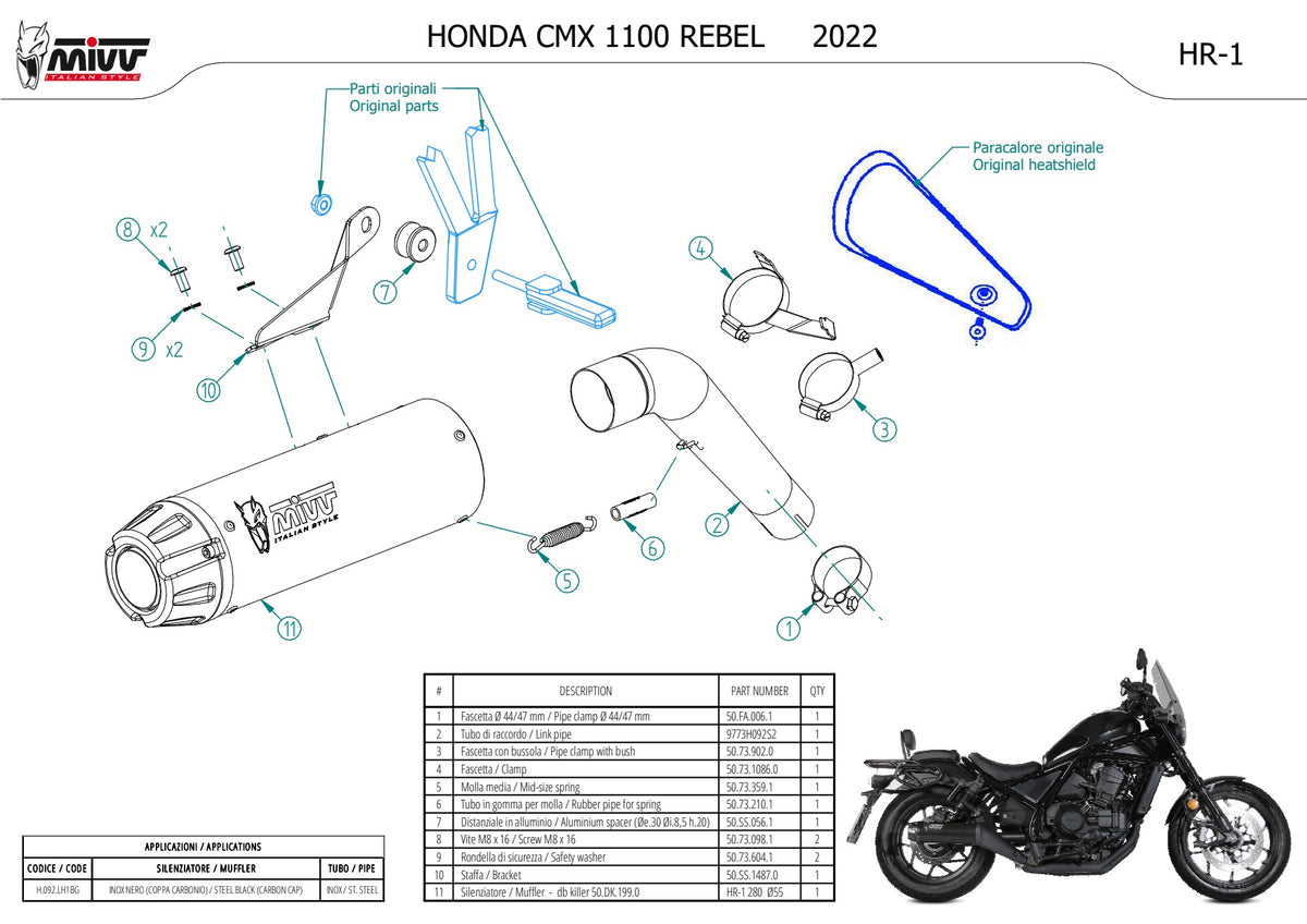 MIVV HR-1 Auspuff schwarz passend für HONDA CMX 1100 REBEL 2022-2024