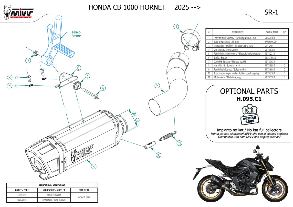MIVV SR-1 Auspuff Titan passend für HONDA CB 1000 HORNET 2025-2026