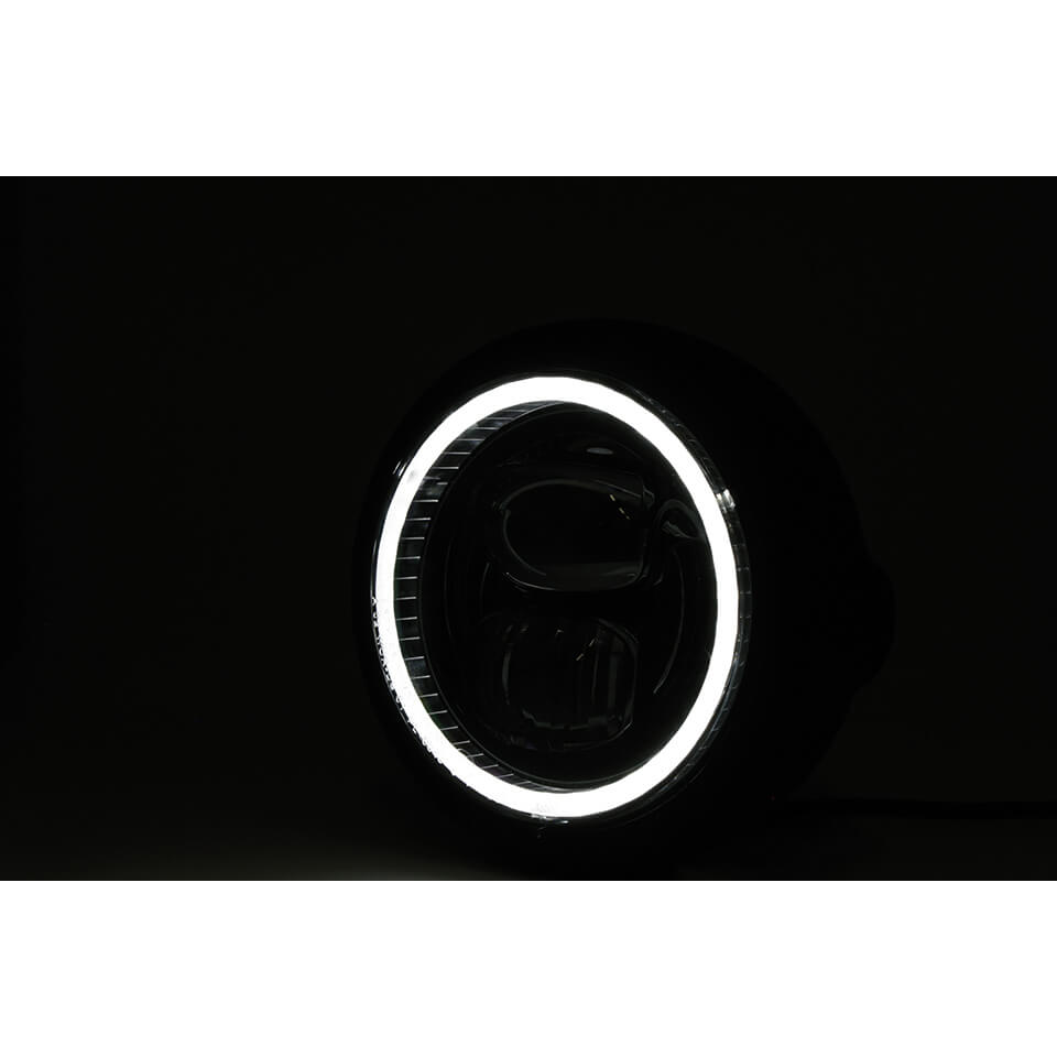 HIGHSIDER 5 3/4 Zoll LED-Scheinwerfer PECOS TYP 7 mit Standlichtring schwarz matt - Kama Bike Parts