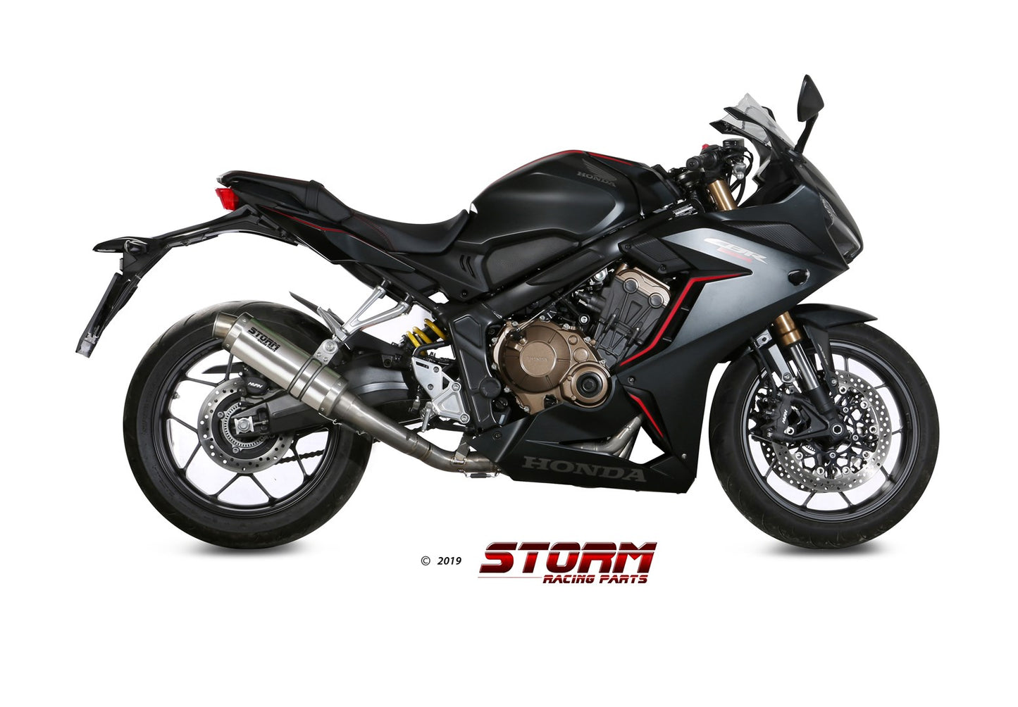 STORM GP Auspuff schwarz passend für Honda CBR 650 R 2019-2023 / CB 650 R 2019-2023