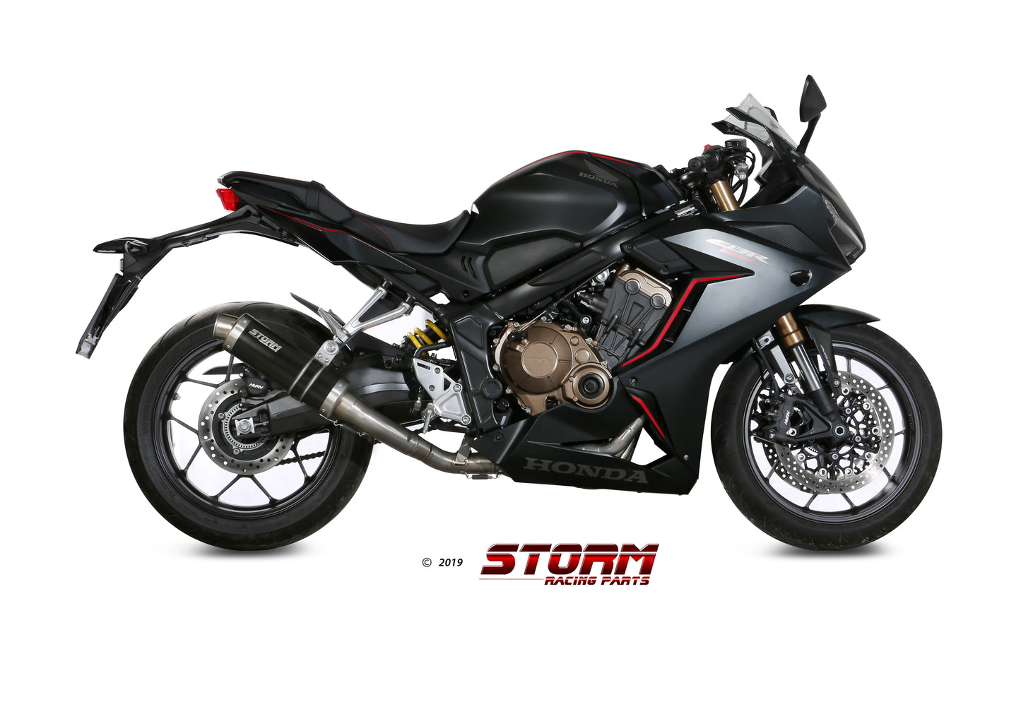 STORM GP Auspuff schwarz passend für Honda CBR 650 R 2019-2023 / CB 650 R 2019-2023