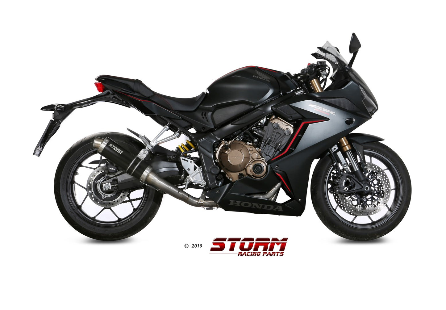 STORM GP Auspuff schwarz passend für Honda CBR 650 R 2019-2023 / CB 650 R 2019-2023