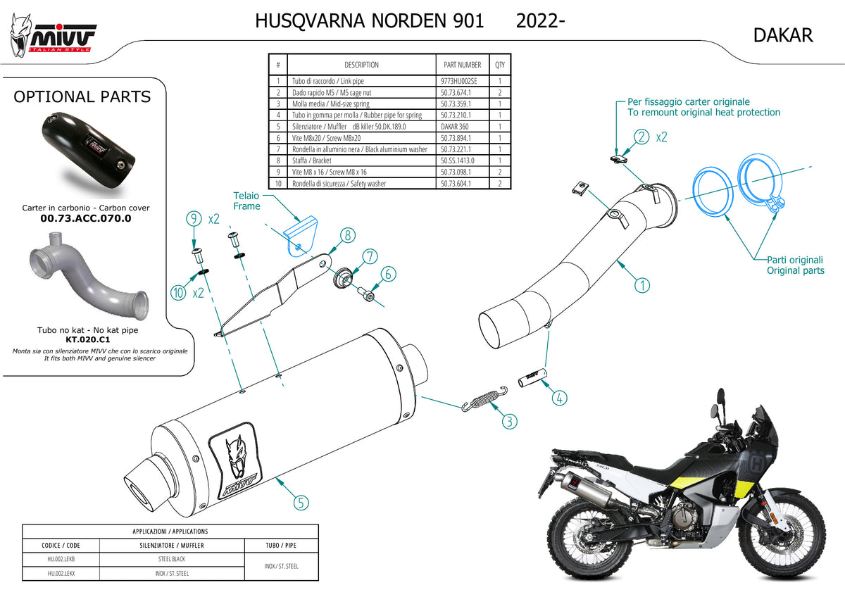 MIVV DAKAR Auspuff schwarz passend für HUSQVARNA NORDEN 901 2022-2026